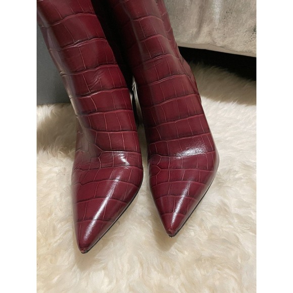 Seller S8644 Cocco Red Croc Ankle Boots SZ 38 Bordeaux red Burgundy Valentines - Picture 4 of 9